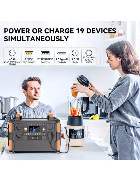 Generatore solare portatile Flashfish F132 1041.6Wh/1000W batteria LiFePo4 uscita 230V AC 19 uscite versione UE Soddisfazione Garantita