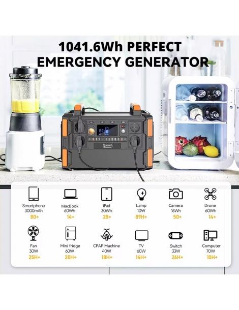 Generatore solare portatile Flashfish F132 1041.6Wh/1000W batteria LiFePo4 uscita 230V AC 19 uscite versione UE Soddisfazione Garantita