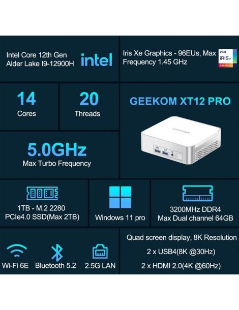 GEEKOM XT12 Pro Mini PC Intel Core i9-12900H 14 core fino a 5 0GHz 32GB RAM 1TB SSD Vendita Calda