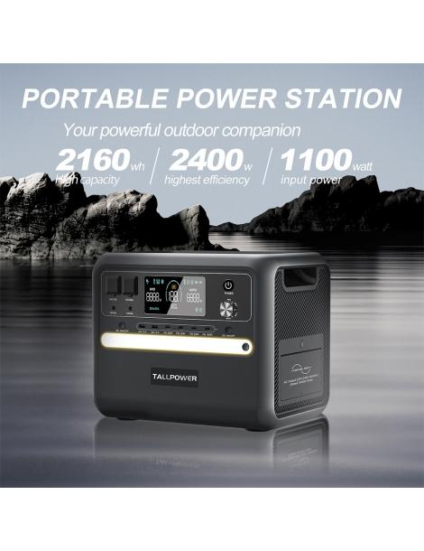 TALLPOWER V2400 Stazione di alimentazione portatile generatore solare LiFePo4 da 2160Wh uscita CA da 2400W UPS - Nero Affare Del Giorno
