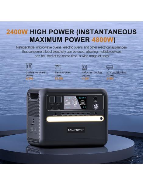 TALLPOWER V2400 Stazione di alimentazione portatile generatore solare LiFePo4 da 2160Wh uscita CA da 2400W UPS - Nero Affare Del Giorno