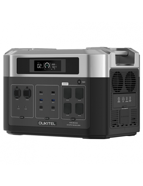 OUKITEL BP2000 Centrale elettrica portatile batteria LiFePO4 da 2048Wh/640000mAh uscita AC da 2200W UPS da 2000W Presa