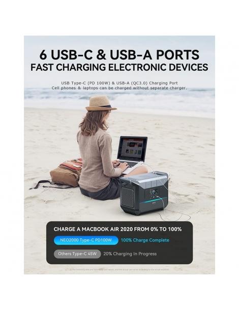 DaranEner NEO2000 Stazione di energia portatile generatore solare con batteria LiFePO4 da 2073 6Wh uscita AC da 2000W Online