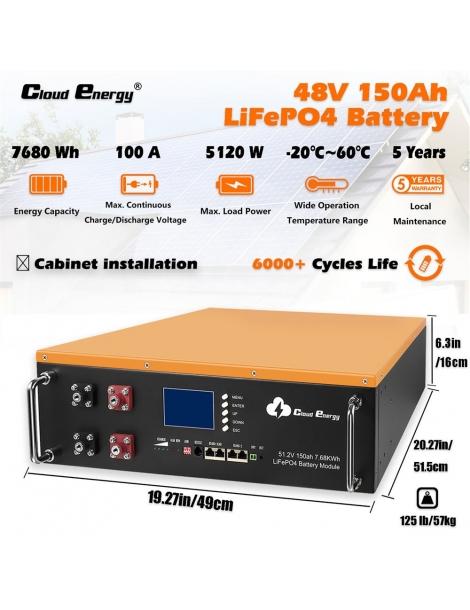 Cloudenergy 48V 150Ah Cabinet Type Litio LiFePO4 Deep Cycle Battery Pack 7680Wh di energia 6000 cicli di vita Saldi