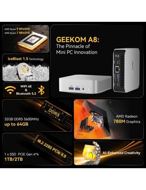 GEEKOM A8 AI Mini PC AMD Ryzen 9 8945HS 8 Core Max 5.2GHz 32GB DDR5 RAM 2TB SSD I Più Venduti