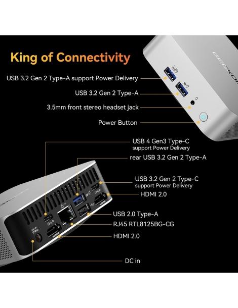 GEEKOM A8 AI Mini PC AMD Ryzen 9 8945HS 8 Core Max 5.2GHz 32GB DDR5 RAM 2TB SSD I Più Venduti