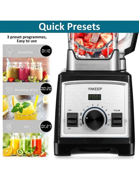 Yakeep 8188 2000W Stand Mixer frullatore per frullati da 2L con agitatore 32000 RPM 8 lame in acciaio Nuovo