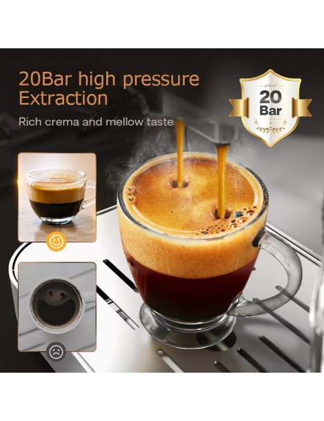 HiBREW H10 1050W macchina da caffè semi-automatica a 20 bar macchina per caffè espresso a cialde e macinato ESE capacità 1 5L Qualità Garantita