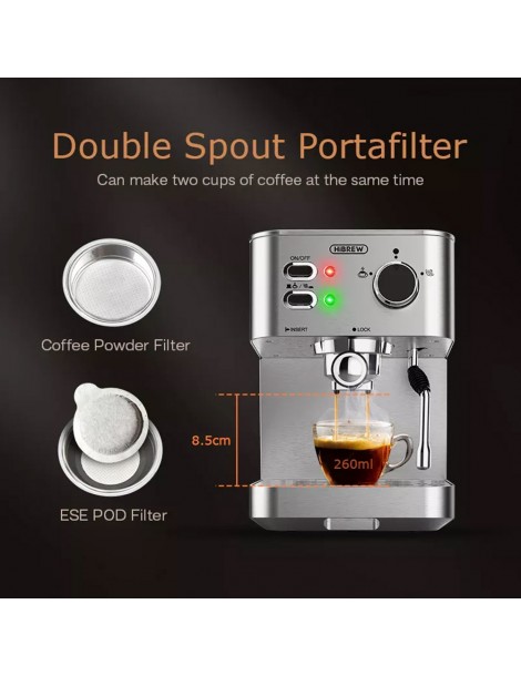 HiBREW H10 1050W macchina da caffè semi-automatica a 20 bar macchina per caffè espresso a cialde e macinato ESE capacità 1 5L Qualità Garantita