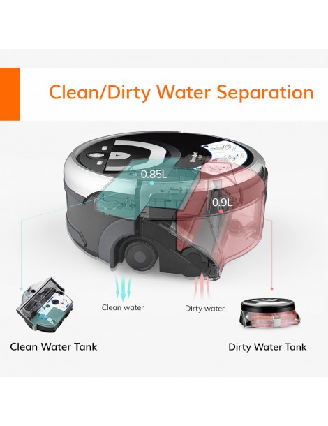 ILIFE W400 1000Pa Robot lavapavimenti 900ml Serbatoio d'acqua Pianificazione giroscopica 4 modalità di pulizia Vendita Economica