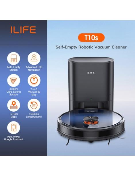 ILIFE T10s Robot Aspirapolvere Aspirazione 3000Pa Navigazione LDS Stazione di Svuotamento Automatico Promozione Limitata