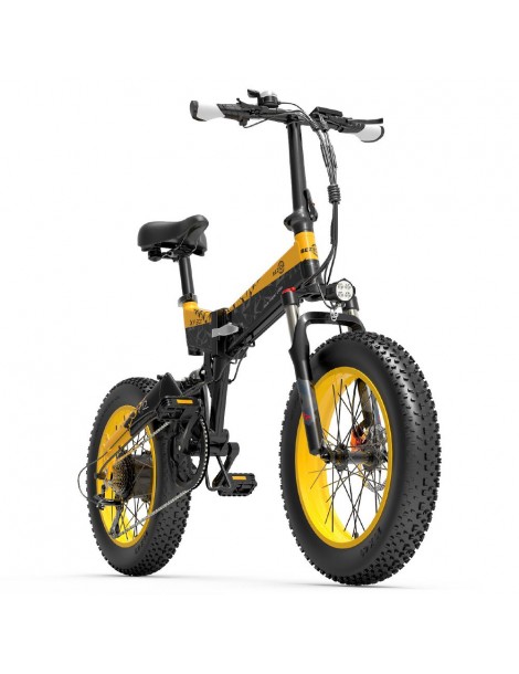BEZIOR XF200 Bici elettrica pieghevole da 20 pollici con pneumatici grassi Motore da 1000 W Batteria da 48 V 15 Ah - Nero Giallo Offerta