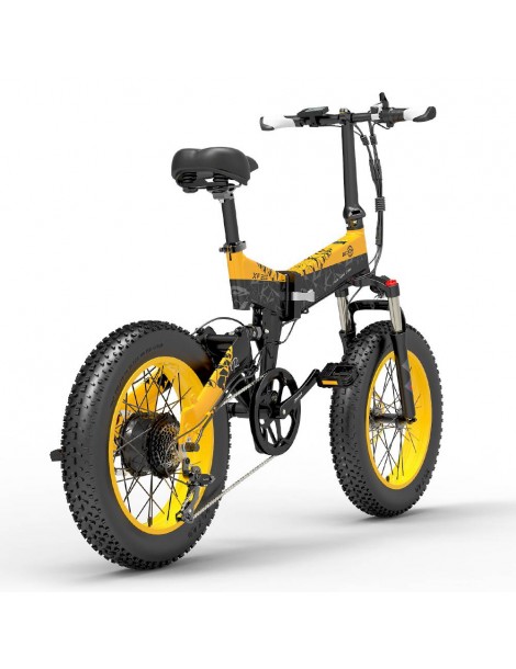 BEZIOR XF200 Bici elettrica pieghevole da 20 pollici con pneumatici grassi Motore da 1000 W Batteria da 48 V 15 Ah - Nero Giallo Offerta
