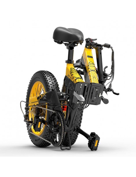 BEZIOR XF200 Bici elettrica pieghevole da 20 pollici con pneumatici grassi Motore da 1000 W Batteria da 48 V 15 Ah - Nero Giallo Offerta
