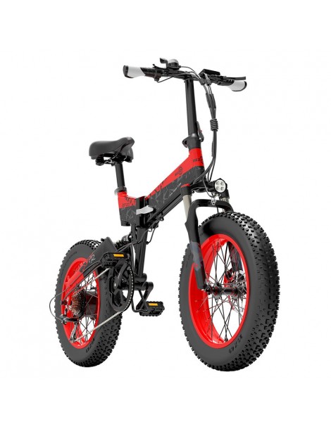BEZIOR XF200 Bici elettrica pieghevole da 20 pollici con pneumatici grassi Motore da 1000 W Batteria da 48 V 15 Ah - Nero Rosso Economico