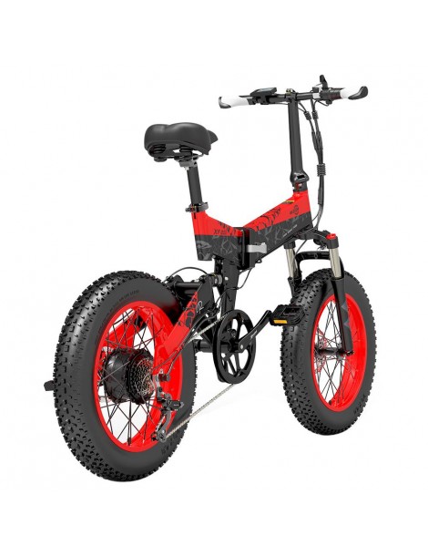BEZIOR XF200 Bici elettrica pieghevole da 20 pollici con pneumatici grassi Motore da 1000 W Batteria da 48 V 15 Ah - Nero Rosso Economico