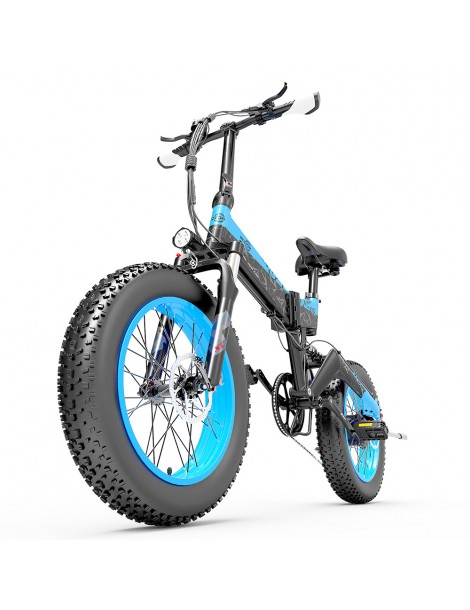 BEZIOR XF200 Bici elettrica pieghevole da 20 pollici con pneumatici grassi Motore da 1000 W Batteria da 48 V 15 Ah - Nero Blu Outlet