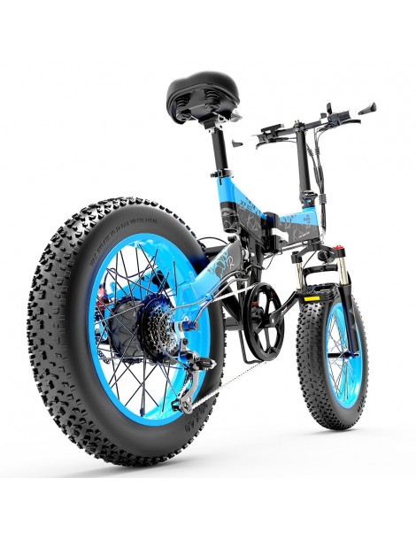 BEZIOR XF200 Bici elettrica pieghevole da 20 pollici con pneumatici grassi Motore da 1000 W Batteria da 48 V 15 Ah - Nero Blu Outlet