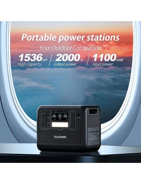 TALLPOWER V2000 Stazione di alimentazione portatile generatore solare LiFePo4 da 1536Wh uscita CA da 2000W - Nero Promozione