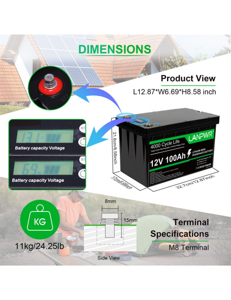 LANPWR Batteria di backup 12V 100Ah LiFePO4 1280Wh di energia 4000 cicli profondi Online