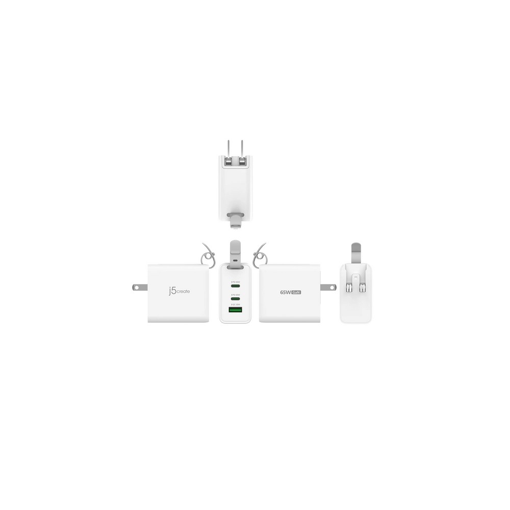 j5create 65W GaN USB-C 3-Port Traveler Charger with changeable AC plugs and USB-C cable Vendite Flash