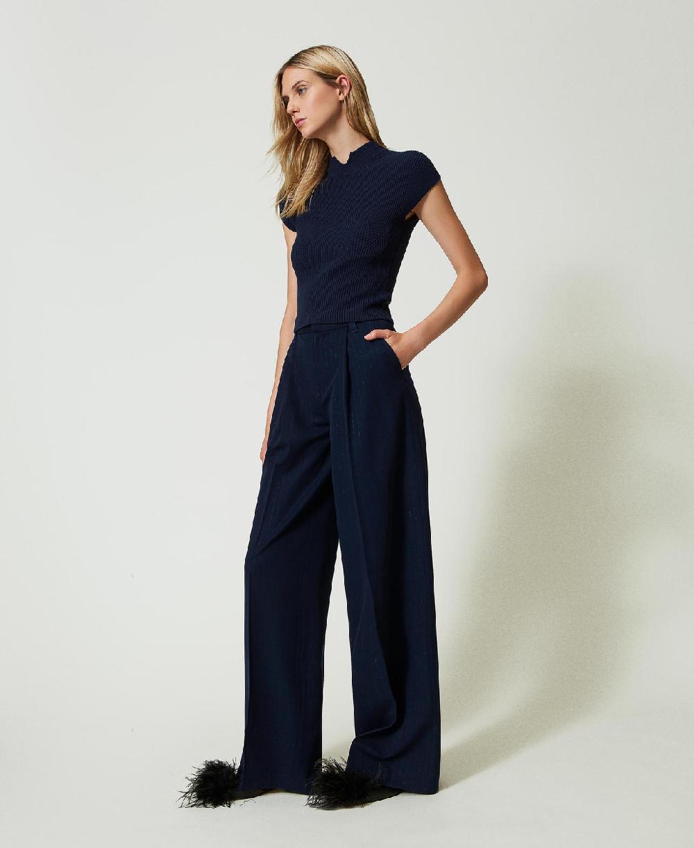 Scee by twin set Pantaloni wide leg gessati lurex Italia