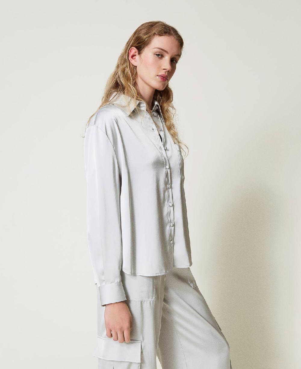 Scee by twin set Camicia in raso con bottone gioiello Pezzi Unici