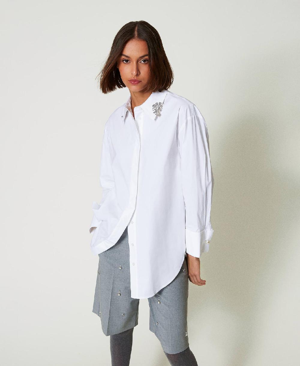 Scee by twin set Camicia over in popeline con ricami Acquista Ora