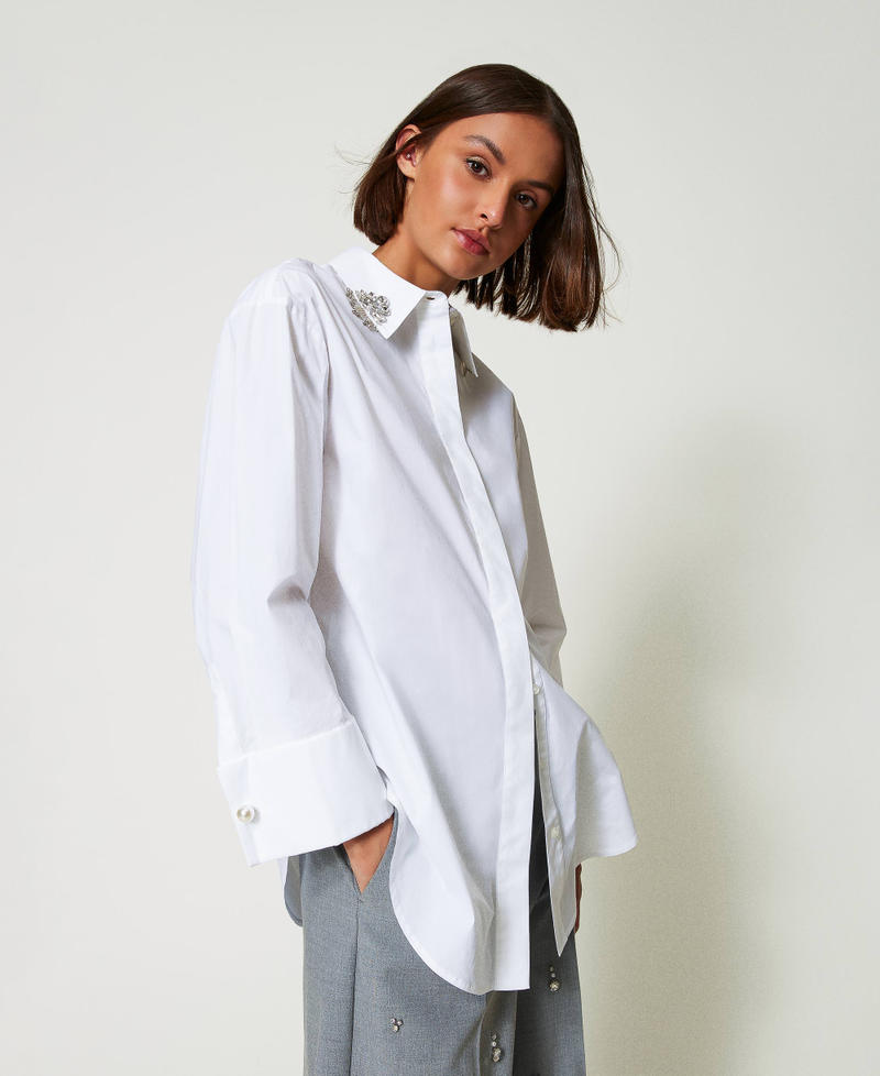 Scee by twin set Camicia over in popeline con ricami Acquista Ora