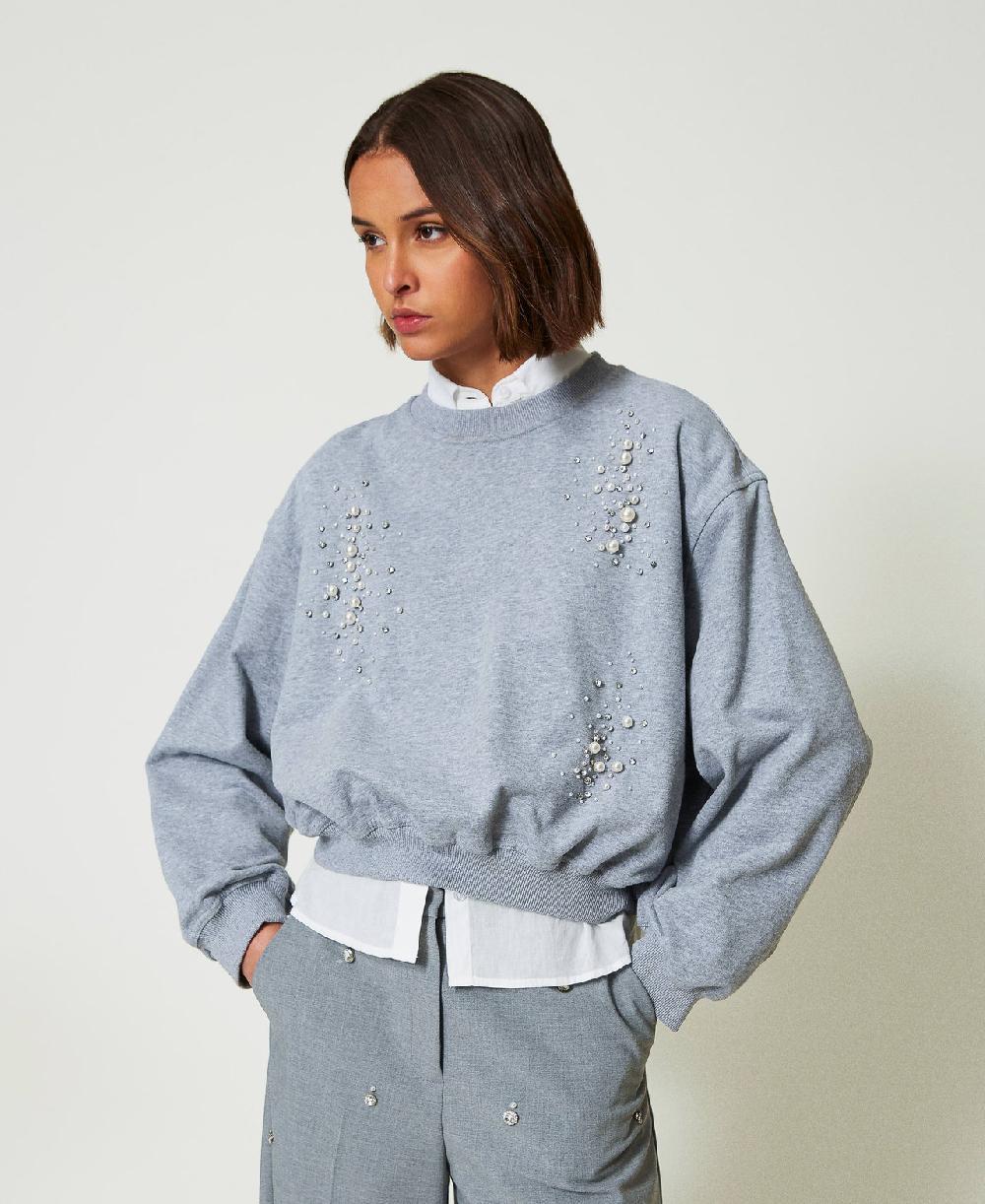 Scee by twin set Felpa boxy con ricamo a mano Consegna Veloce
