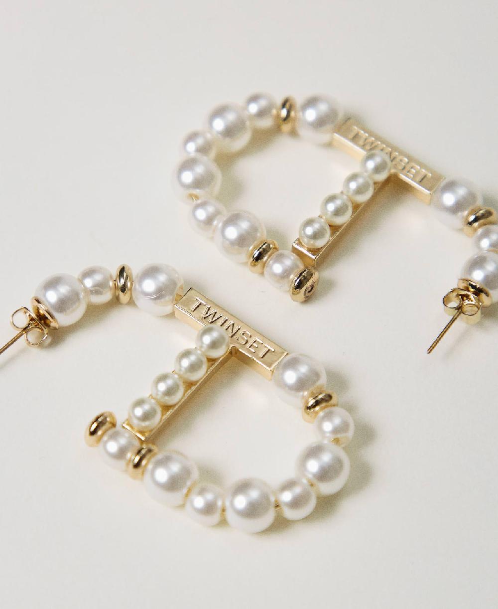 Scee by twin set Orecchini Oval T con perle Nuovo