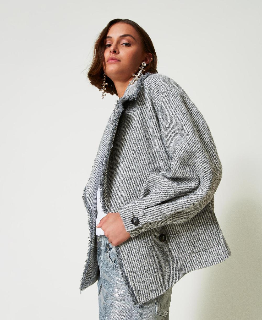 Scee by twin set Caban doppiopetto in panno bicolor Online