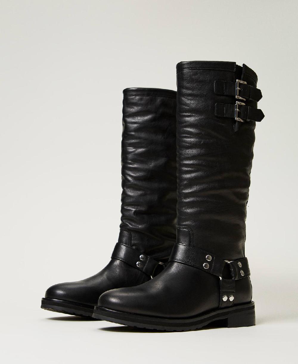 Scee by twin set Stivali biker 'Darcy' in pelle con cinturini Saldi