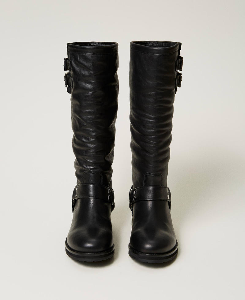 Scee by twin set Stivali biker 'Darcy' in pelle con cinturini Saldi