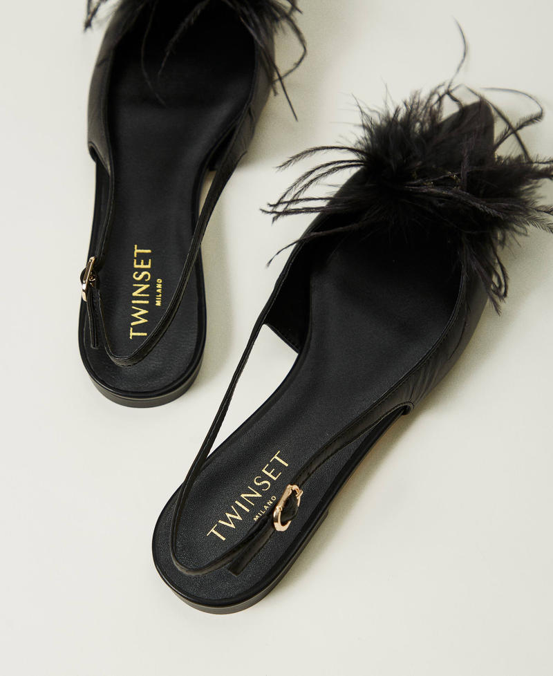 Scee by twin set Ballerine sling back in pelle con piume Vendita Economica