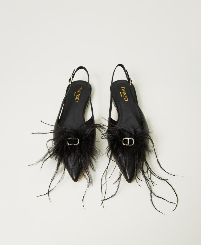 Scee by twin set Ballerine sling back in pelle con piume Vendita Economica