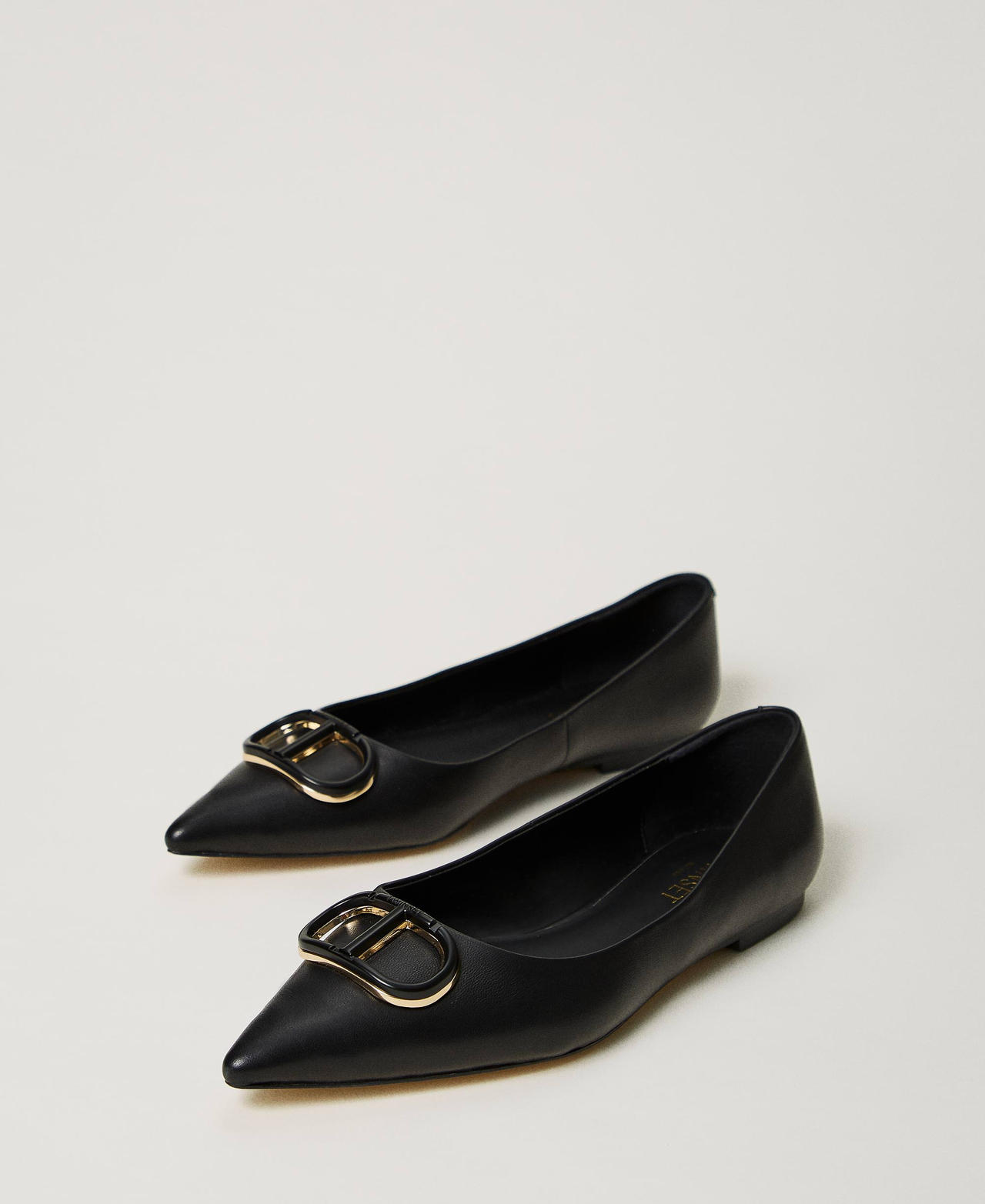 Scee by twin set Ballerine in pelle con Oval T Saldi Di Fabbrica