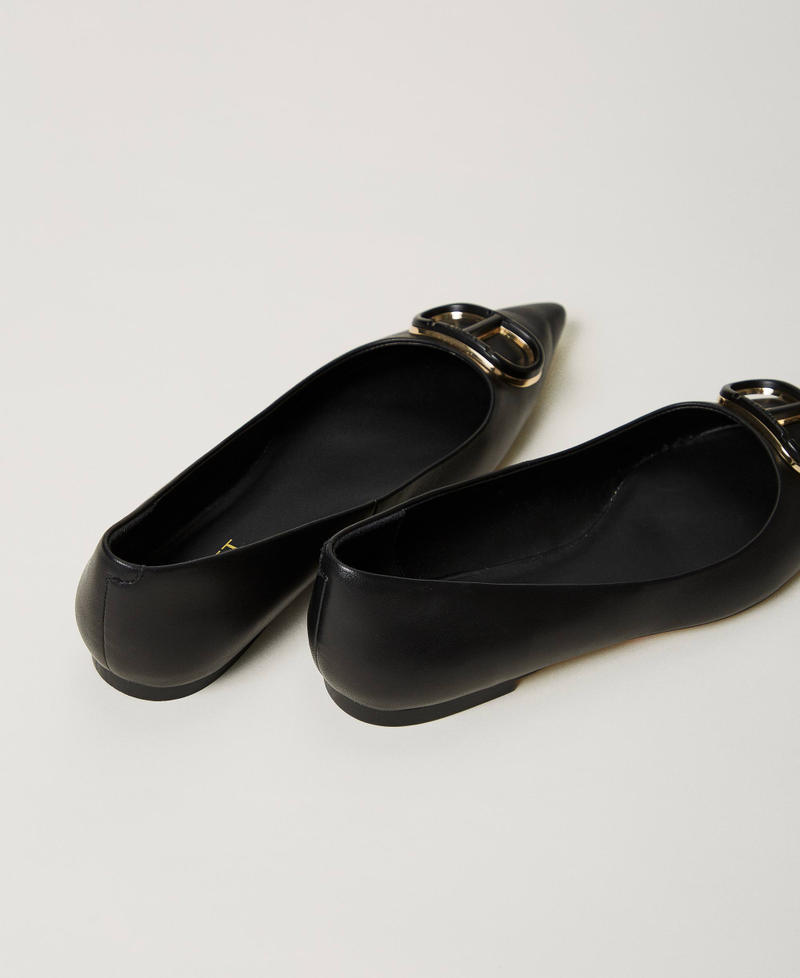 Scee by twin set Ballerine in pelle con Oval T Saldi Di Fabbrica