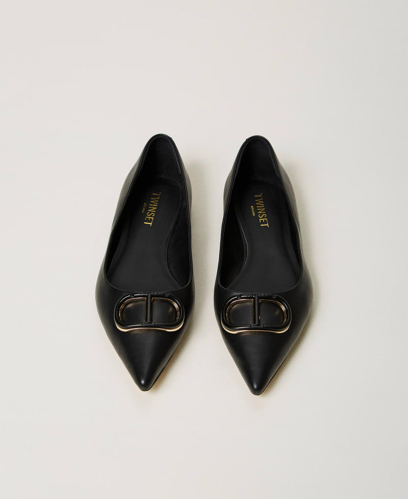 Scee by twin set Ballerine in pelle con Oval T Saldi Di Fabbrica