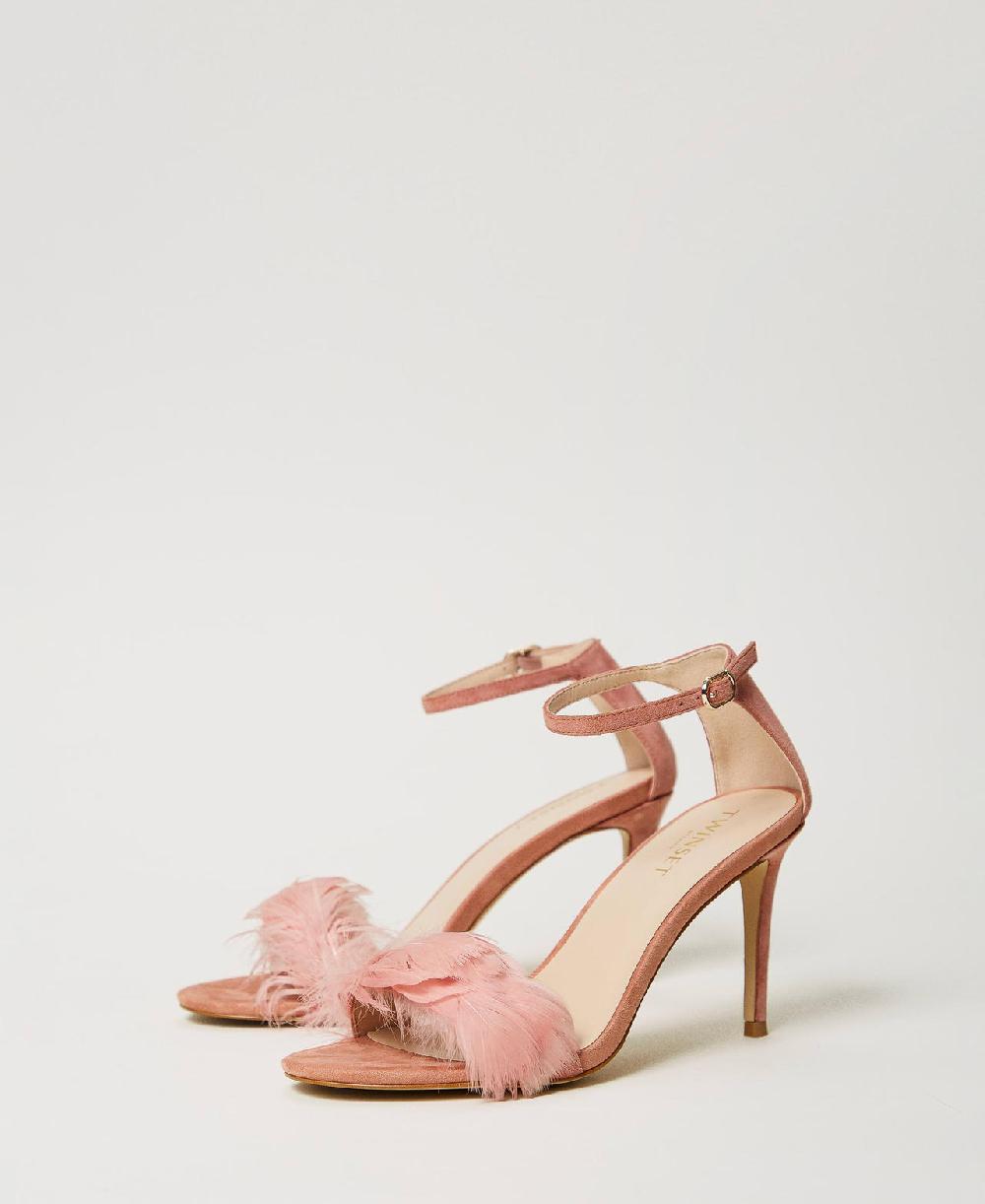 Scee by twin set Sandali in pelle con piume Moda