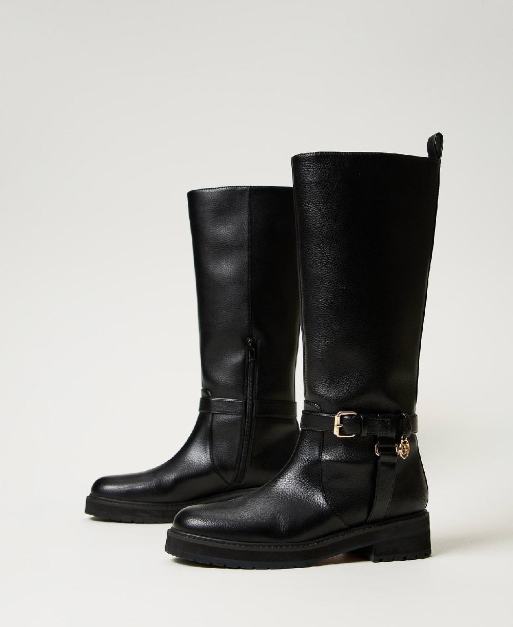 Scee by twin set Stivali biker in pelle con Oval T Nuovo