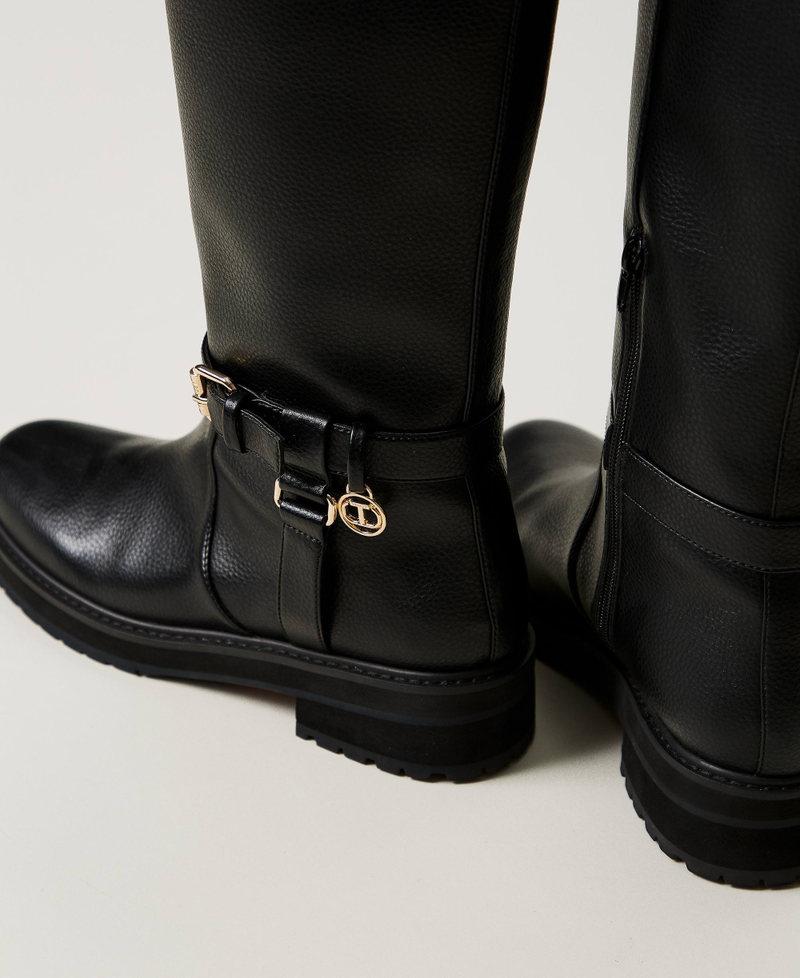 Scee by twin set Stivali biker in pelle con Oval T Nuovo