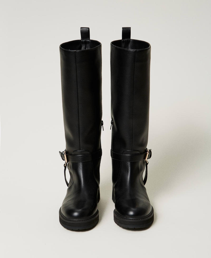 Scee by twin set Stivali biker in pelle con Oval T Nuovo