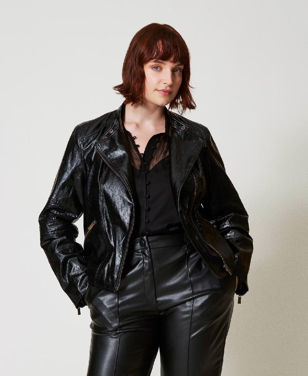 Scee by twin set Giacca chiodo effetto pelle con zip Shopping Online