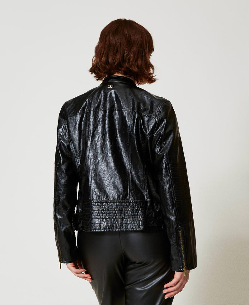 Scee by twin set Giacca chiodo effetto pelle con zip Shopping Online