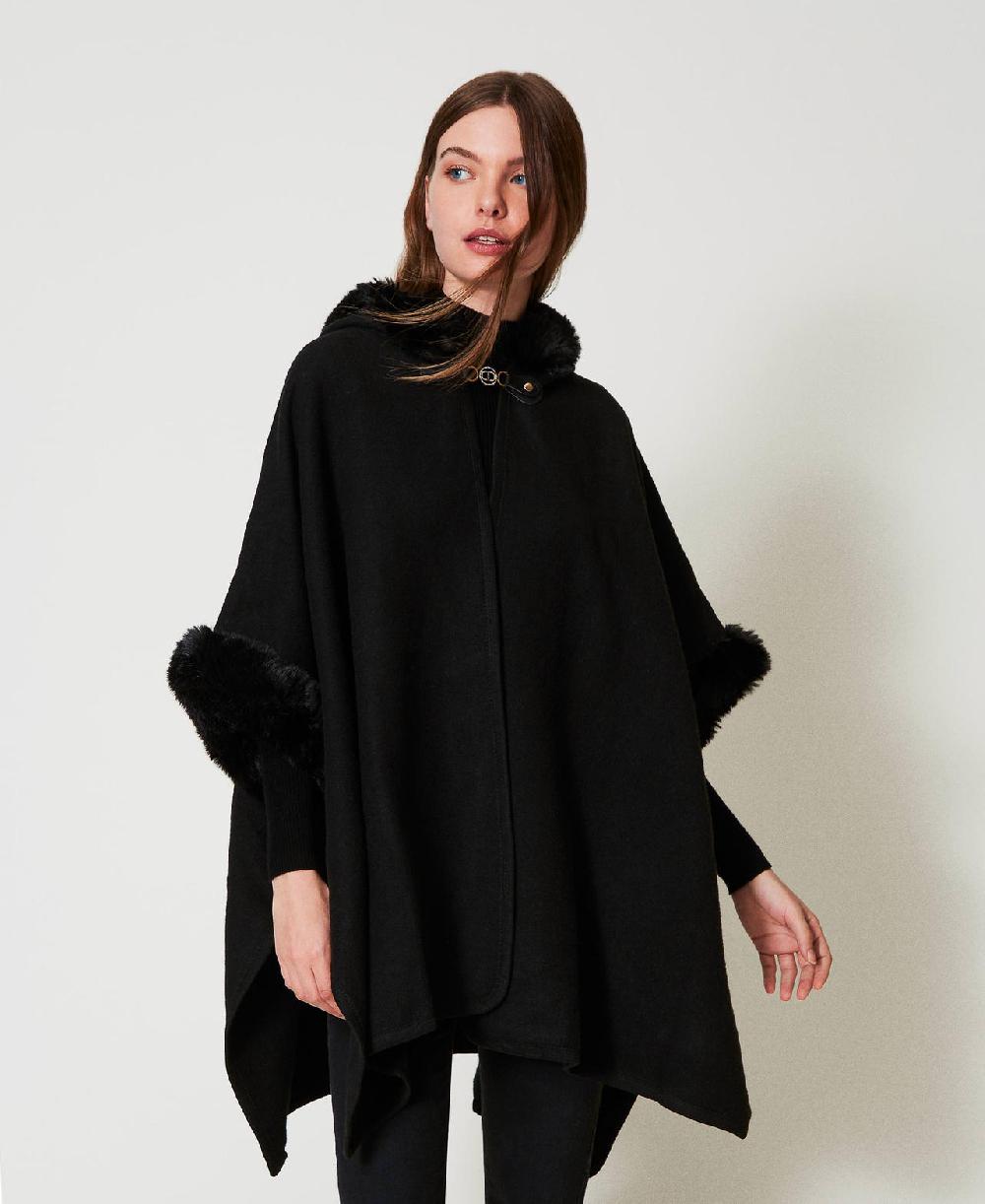 Scee by twin set Poncho in panno e faux fur Affare Del Giorno