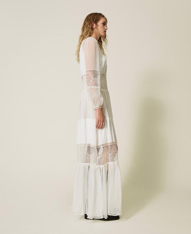 Scee by twin set Abito in creponne di seta con pizzo In Linea