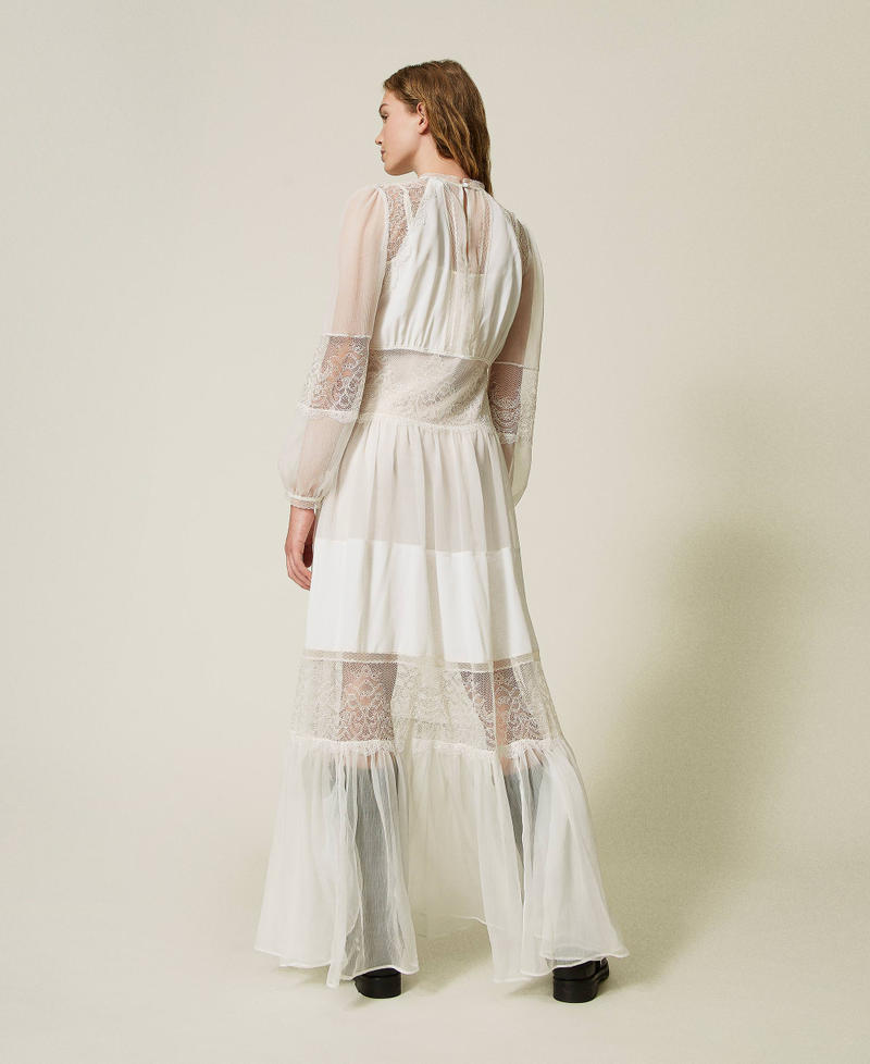 Scee by twin set Abito in creponne di seta con pizzo In Linea