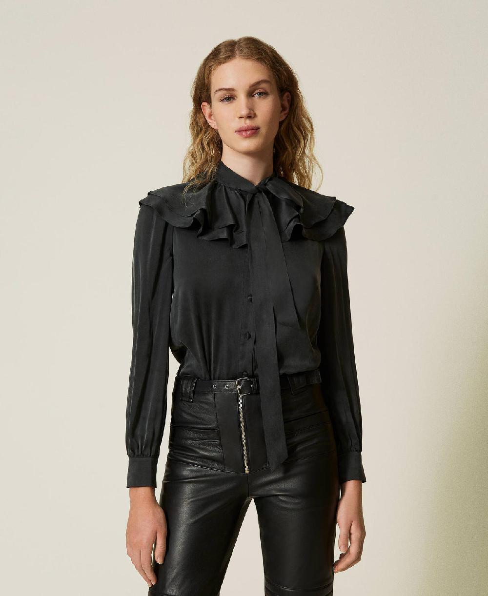 Scee by twin set Camicia in raso di seta con volant Consegna Veloce