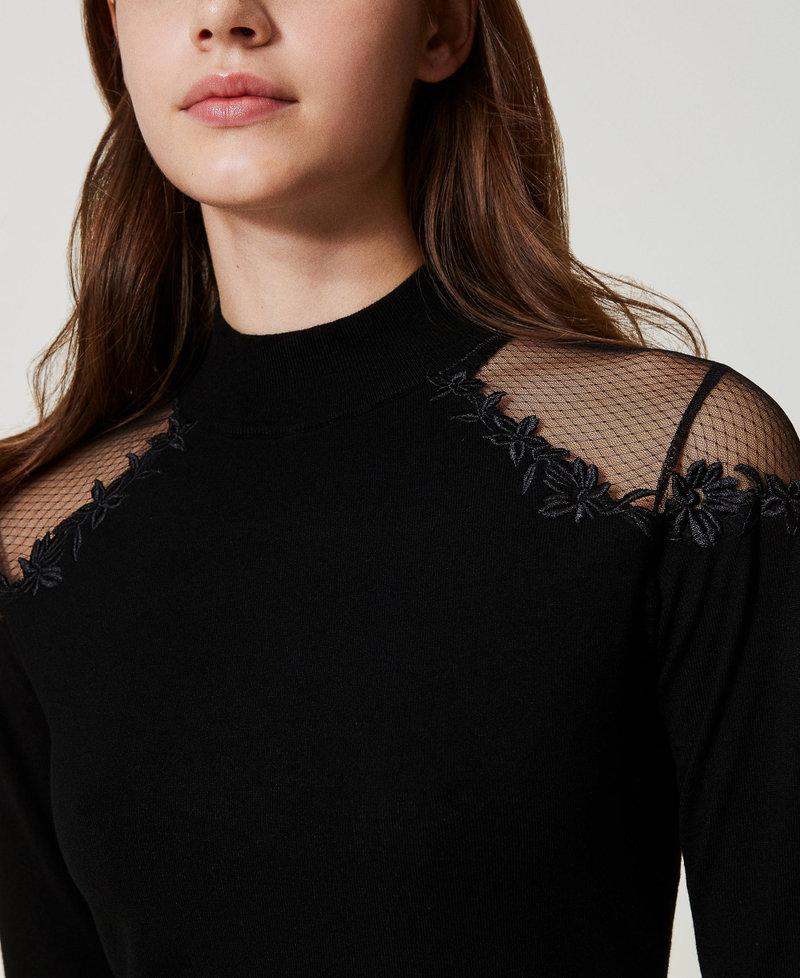 Scee by twin set Maglia lupetto con tulle e ricamo Hotsell